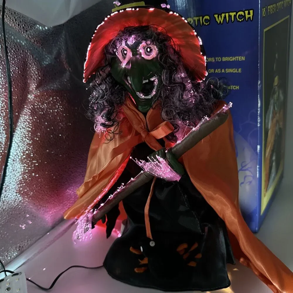 VINTAGE Fiber Optic Halloween Witch Light‎ Up Lamp Decor 18